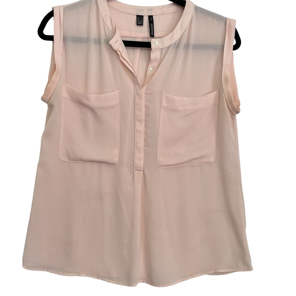 Mango SleevelessWomen Blouse Top Two Pocket Button Down Pink Size S